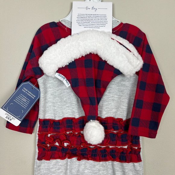 Life Is Good Romper Bodysuit Baby Boys 3-6 Month Plaid Snap Hat Holiday Dog New - Picture 7 of 12